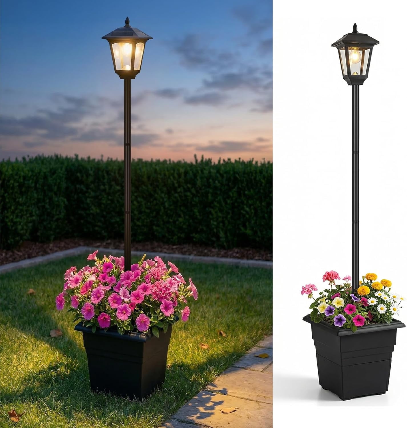 72" Solar Lamp Post with Planter, Waterproof Solar Outdoor Light for Backyard, Garden & Patio, Outdoor Post Light for Pathway, Driveway, Yard & Front Yard Decor