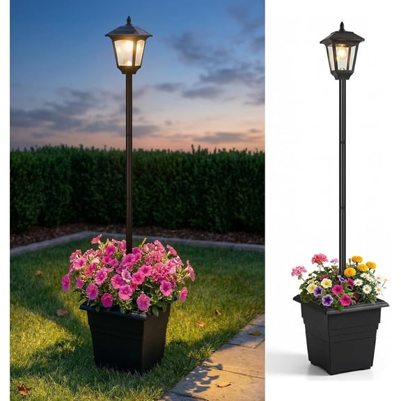 72" Solar Lamp Post with Planter, Waterproof Solar Outdoor Light for Backyard, Garden & Patio, Outdoor Post Light for Pathway, Driveway, Yard & Front Yard Decor