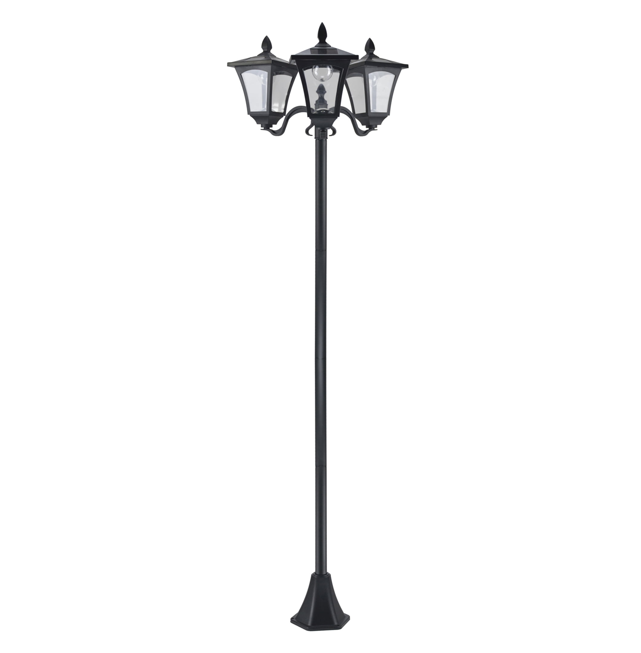 72" Solar Lamp Post, Triple Head Outdoor Light, Stainless Steel, Waterproof Garden Pathway Lights, Vintage Style - Black