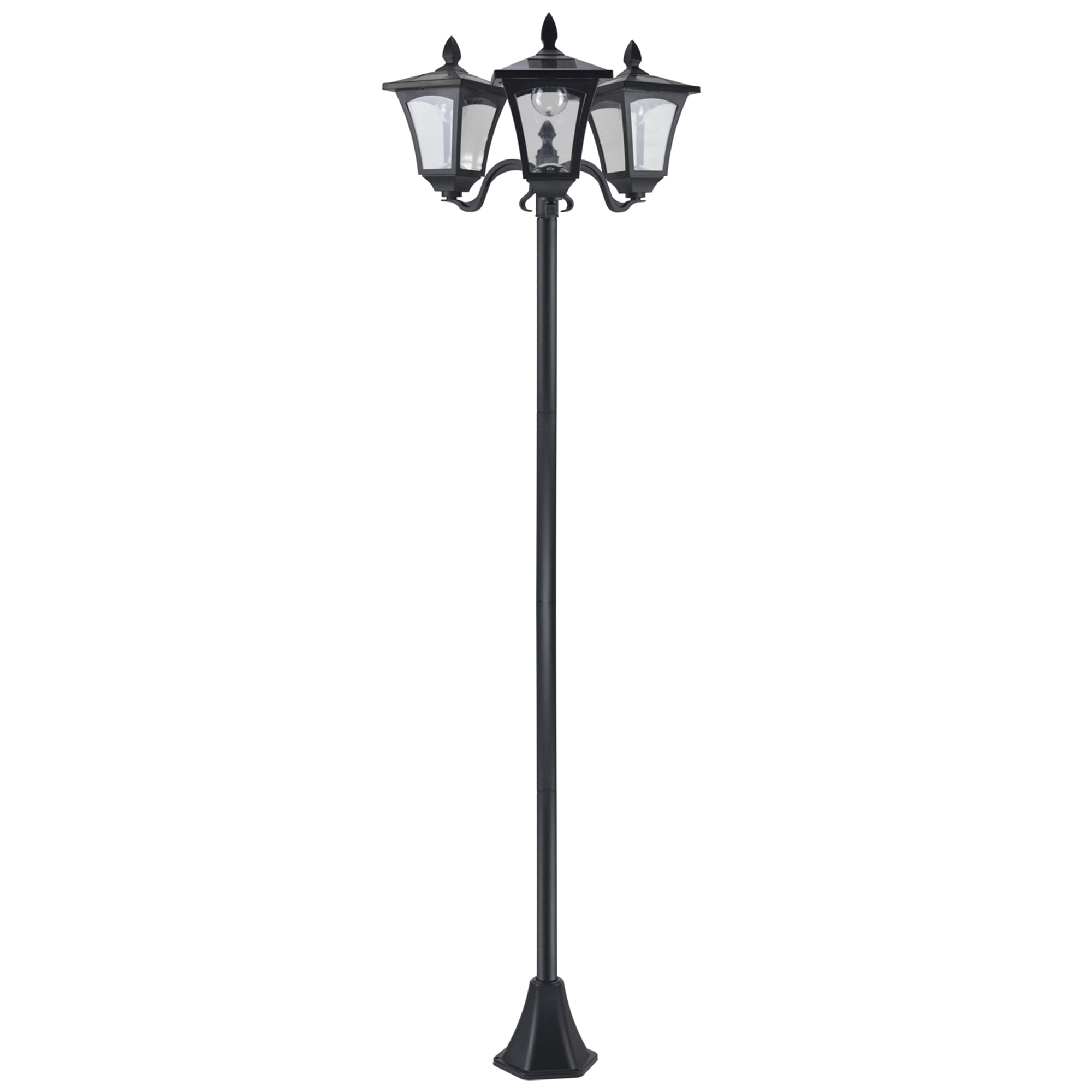 72" Solar Lamp Post, Triple-Head Street Light, All-Weather Waterproof Stainless Steel, Vintage Style for Garden, Lawn, Pathway, Driveway, Black