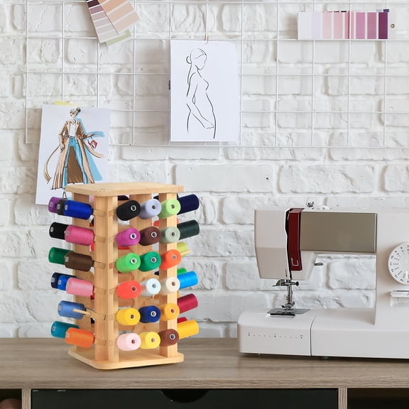 72-Spool 360 Rotating Wooden Thread Rack - Detachable Multi-Use Storage for Sewing, Jewelry & Crafts