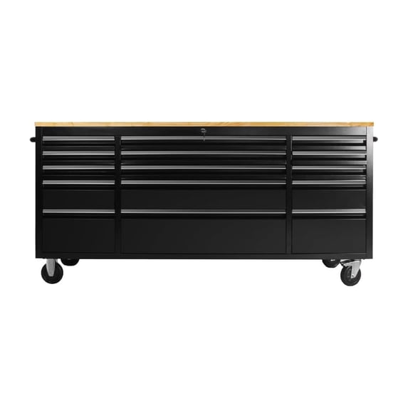 AnorTrek 72" Rolling Tool Chest with 15 Drawers, Lockable Storage Cabinet, Black Mobile Workbench, Assembled Black Large Tool Box with Wheels
