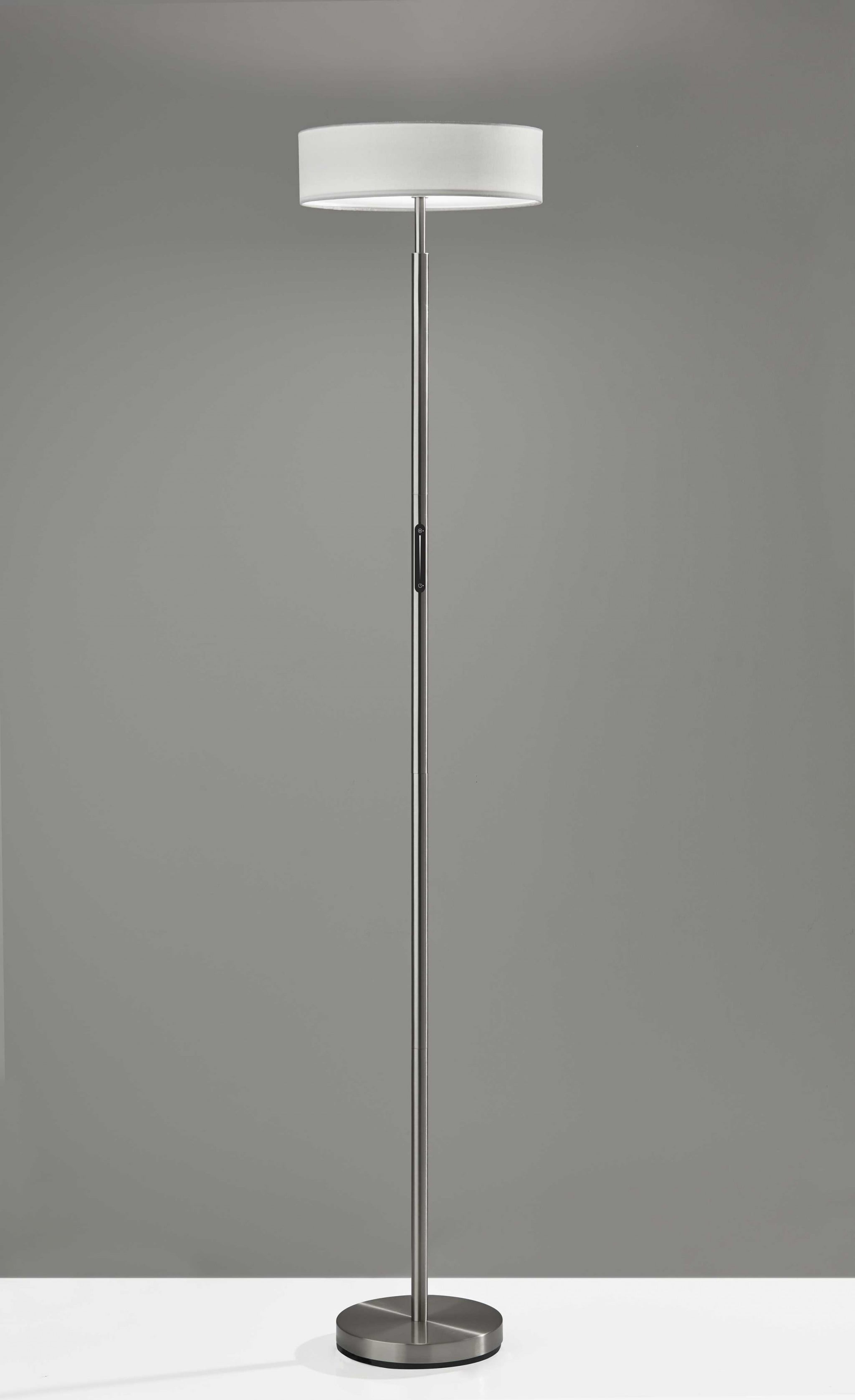 72" Brushed Steel LED Torchiere with White Shade