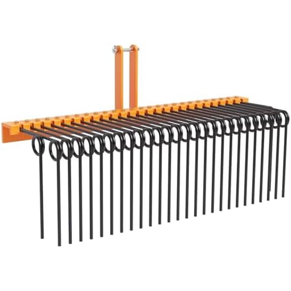 72" Steel Spring Landscape Rake, Heavy-Duty Tow Behind Pine Straw Rake with 28 Durable Powder Coated Tines, Attach to Cat 0 Cat 1, Perfect for Leaves, Straw, Grass, Black and Orange$$Garden & Patio