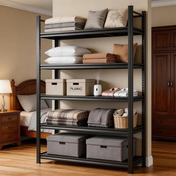 72" Storage Shelves, Metal Shelving Unit, Adjustable, Double-Layer Column with Reinforced Ribs, Heavy-Duty, Capable of Bearing 3000 lbs, Suitable for Garage, Warehouse, Kitchen, 36" W x 14" D-Black