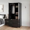 thumbnail image 1 of 72" Tall 2 Doors Armoire Wardrobe Closet with 2 Drawers and Mirror, Multifunctional Wooden Wardrobe Storage Cabinet with Induction Light for Bedroom,Black, 1 of 8
