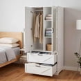 thumbnail image 1 of 72" Tall 2 Doors Armoire Wardrobe Closet with 2 Drawers and Mirror, Multifunctional Wooden Wardrobe Storage Cabinet with Induction Light for Bedroom,White, 1 of 8