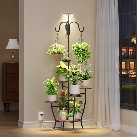 72" Tall 5-Tier Indoor Plant Stand w/Grow Light | Special Offer | Metal Corner Hanging Flower Display Holder for Living Room Balcony