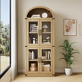 thumbnail image 1 of Memoryfield 72" Tall Arched Bookcase with Glass Doors, 5 Tier Display Bookshelf Storage Cabinet, Modern Floor Standing Organizer for Home Office Living Room, Natural, 1 of 8