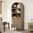 thumbnail image 1 of 72" Tall Arched Bookcase, Oak Large Floor Standing Bookshelf with Fluted Doors, Book Case for Living Room Hallway Kitchen Home Office Bedroom, 1 of 7