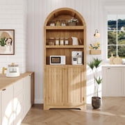 72 Tall Arched Cabinet, 5-Tier Arched Kitchen Pantry Cabinet with Double Doors & Shelves, Modern Display Storage Cabinets Bookshelf for Dining Room, Living Room, Natural