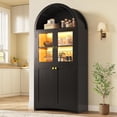 thumbnail image 1 of 72" Tall Arched Kitchen Pantry Cabinet with LED Light, Hidden Drawer & Glass Door, Adjustable Shelves for Living & Dining Room, Black, 1 of 7