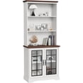 thumbnail image 1 of 72" Tall Bookcase, White and Brown Design Large Floor Standing Bookshelf, 5 Tier Shelves with Door Storage Cabinet for Living Room Hallway Kitchen Home Office Bedroom, with Glass Door - 5 Tier, 1 of 5
