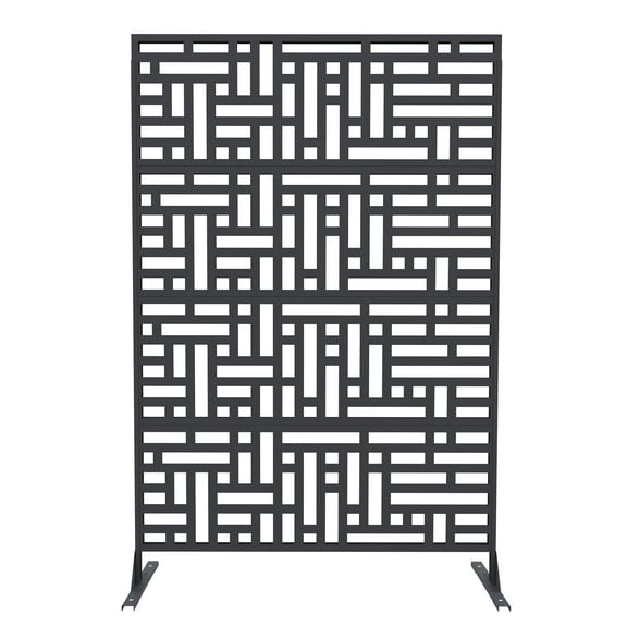 72" Tall Decorative Metal Garden Privacy Fence – 2 Pack Rustproof Freestanding Screen Panels, Scroll & Geometric Design, Black,Geometric