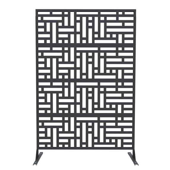 72" Tall Decorative Metal Garden Privacy Fence – 2 Pack Rustproof Freestanding Screen Panels, Scroll & Geometric Design, Black,Geometric
