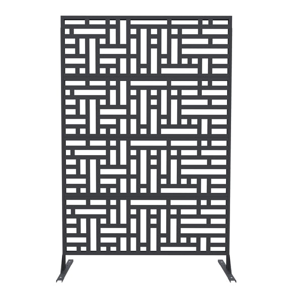 1 Pack 72" Tall Decorative Metal Garden Privacy Fence – Rustproof Freestanding Screen Panels, Scroll & Geometric Design, Black,Geometric