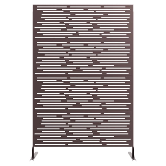72" Tall Decorative Metal Garden Privacy Fence – 2 Pack Rustproof Freestanding Screen Panels, Scroll & Geometric Design, Stripes (vertical and horizontal)Brown
