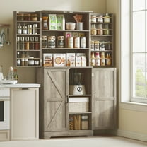 72" Tall Kitchen Pantry, Farmhouse Storage Cabinet with Door Shelves and Magnetic Catches, Rustic Wood Cupboard with Adjustable Shelves for Kitchen, Dining Room, Living Room, Grey