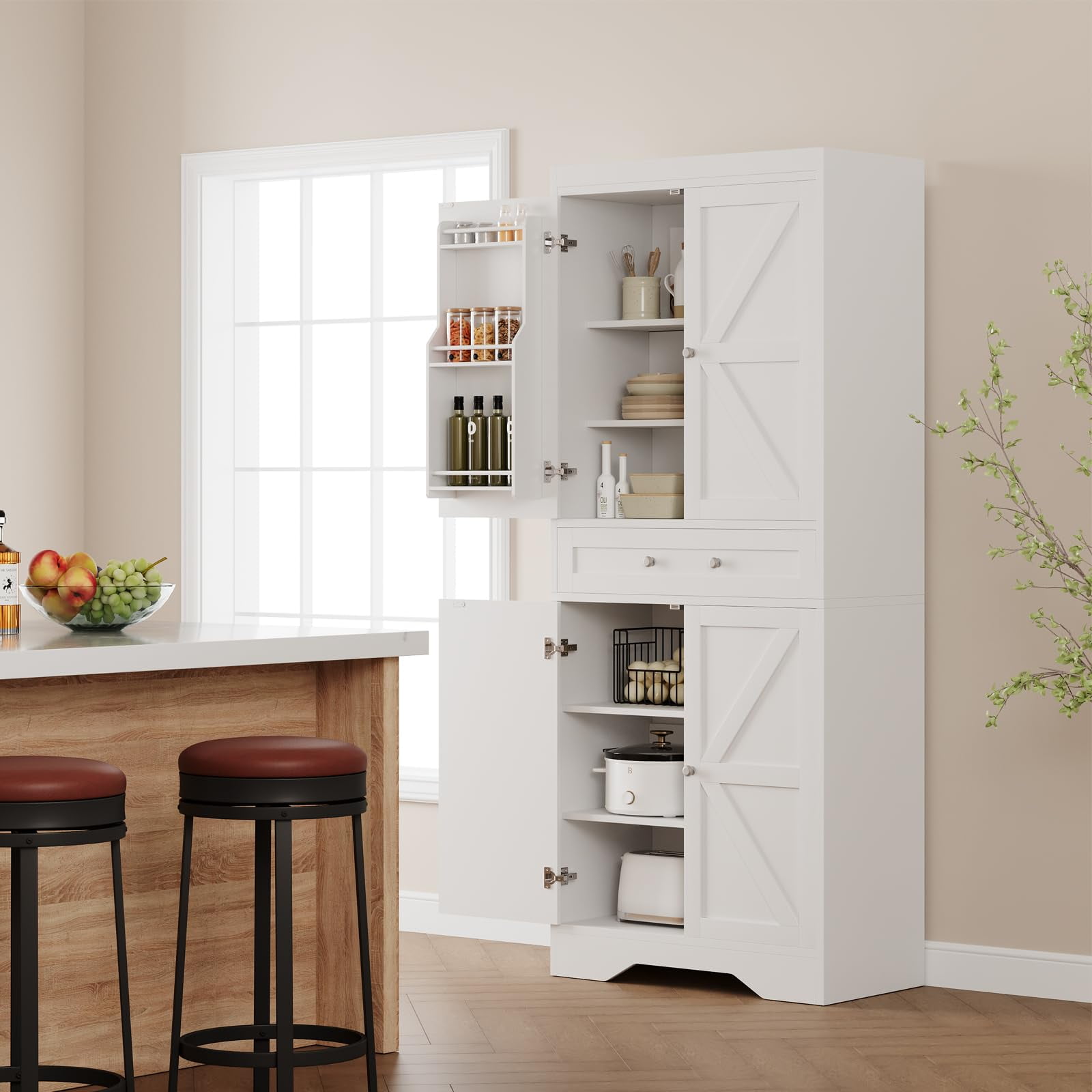 72” Tall Kitchen Pantry Storage Cabinet with 4 Doors and 1 Drawer ...