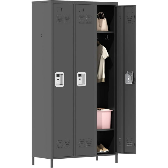 72" Tall Metal Employee Storage Locker with Lock, Heavy-Duty Steel Staff Cabinet with Shelves & Hooks, Multi-Use Sports Gear Locker for Office, Gym, School, Garage