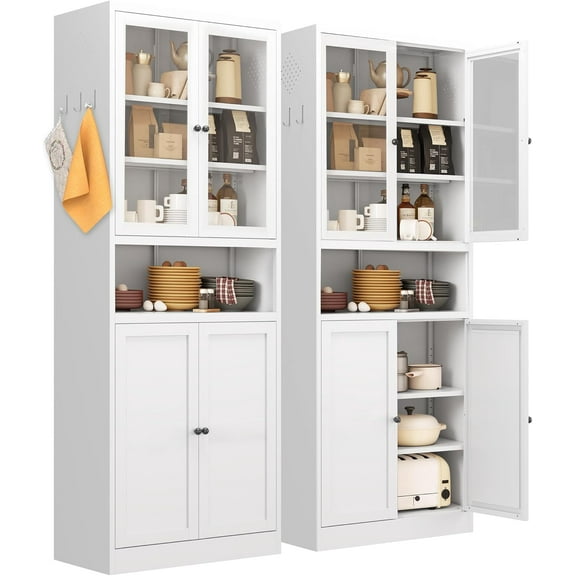72" Tall Metal Storage Cabinets with 4 Doors and Shelves,Kitchen Pantry Cabinet,Freestanding Steel Cupboard Display Cabinets for Kitchen,Living,Dining Room,Bathroom,Assembly Required