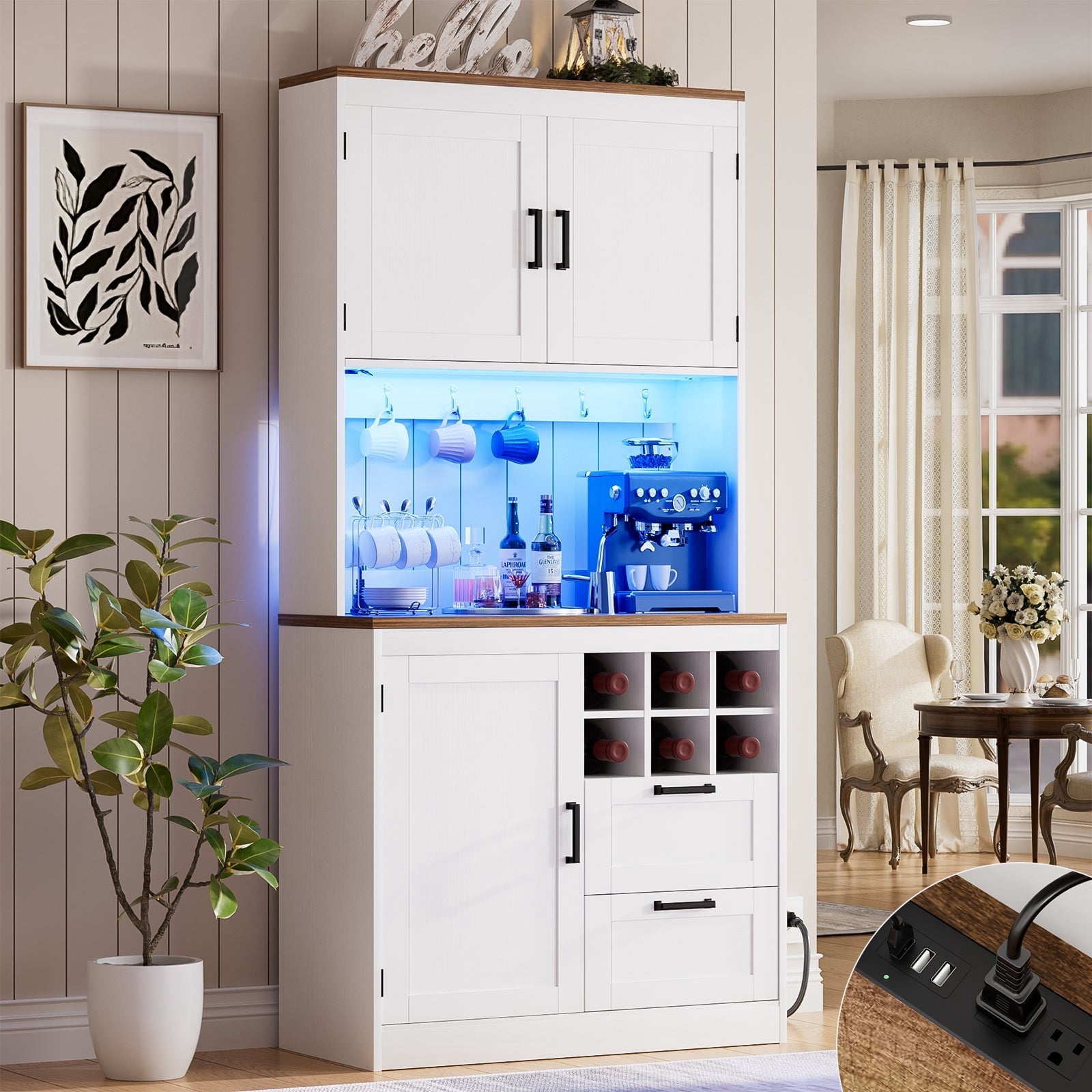 Homieasy 72'' Tall Pantry Cabinet with 2 Drawers and Doors, Farmhouse ...