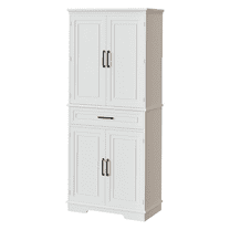 72 ”Tall Pantry Storage Cabinet with Drawer & Door Shelves - White Wooden Cabinet with Adjustable Shelves for Kitchen, Bathroom, Dining Room, Living Room