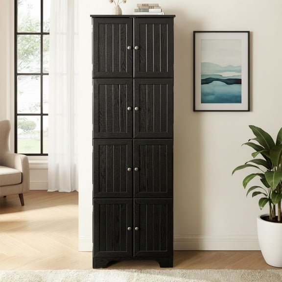 72" Tall Storage Cabinet, Pantry Cabinet with 8 Doors and 4 Shelves, Freestanding Cabinet for Living Room, Kitchen, Black