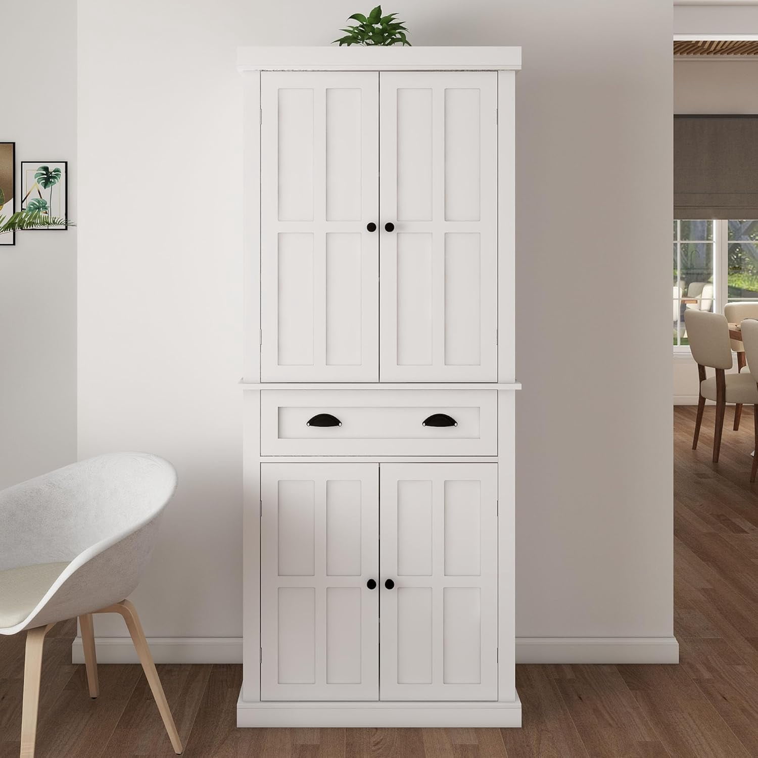 72" Tall White Kitchen Pantry and Storage Cabinet with Doors and ...