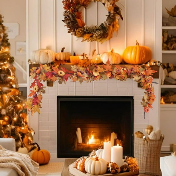 "72" Thanksgiving Decorations Halloween Wreath - Fall Pumpkin Maple Leaf Berry Wicker Decor for Door Fireplace Wall - Rustic Farmhouse Holiday Decorations"