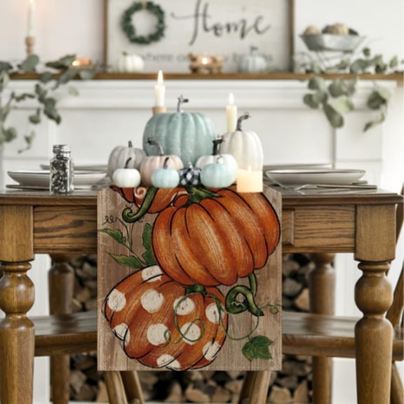 "72" Thanksgiving Tablecloth - Washable Polyester Holiday Dining Decor with Pumpkin & Turkey Print for Farmhouse Tablescapes, Parties and Outdoor Feasts
