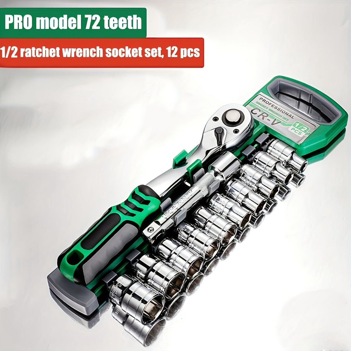 72 Tooth 12 Piece Ratchet Wrench Socket Set 1/4 