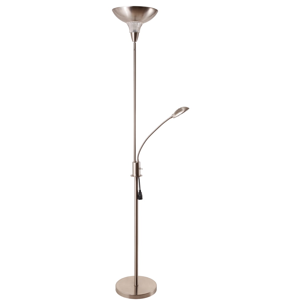 Adjustable Silver 72" Steel Torchiere Floor Lamp with 3-Way Switch