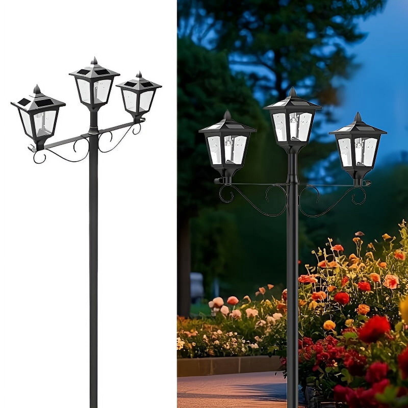 Kanstar 72" Solar Lamp Post Light Outdoor, Triple-Head LED Street Light for Patio, Garden, Driveway