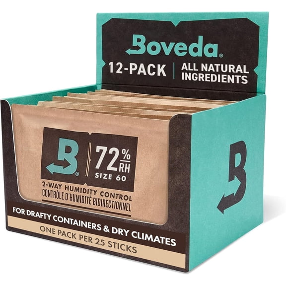 72% Two-Way Humidity Control Packs for Wood Humidifier Boxes 12 Pack Individually Wrapped