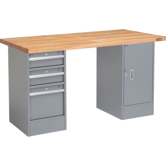 72"W x 30"D Workbench, 1-3/4" Square Edge Maple Top, 3 Drawer/Cabinet