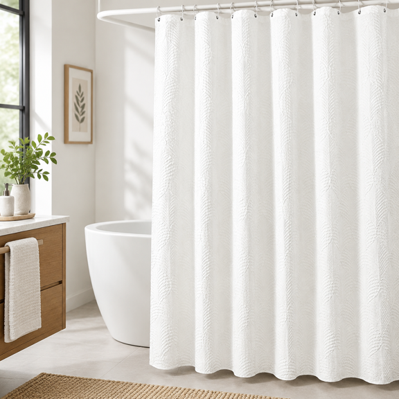 72"W x 78"L White 3D Embossed Long Shower Curtain for Half Bath