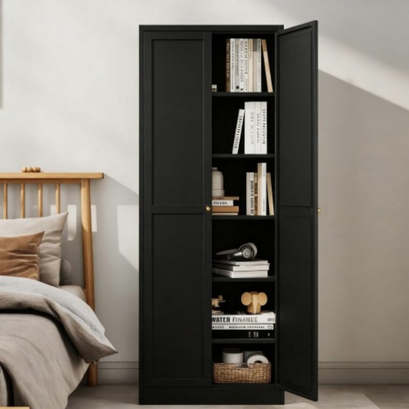 72" White Metal Kitchen Pantry Cabinet with Doors, Heavy Duty Freestanding Storage Organizer, 5 Adjustable Shelves, Tool-Free Assembly Cabinet for Kitchen Bathroom Pantry, Black