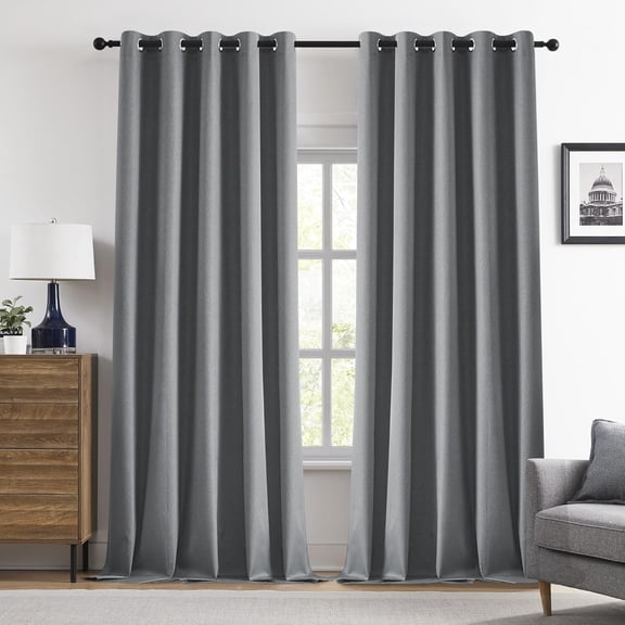 72" Wide Blackout Linen Curtains 95 Inches Long for Sliding Glass Door, Sound Reducing Energy Saving Lightweight Modern Grommet Top Drapery Panels Hall Large Windows,Grey,72x95 Inch,2
