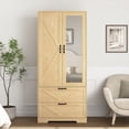 thumbnail image 1 of 72" Wood Wardrobe Closet with Mirror Door & LED Light, 2-Door Freestanding Bedroom Armoire Cabinet with Hanging Rod, Drawers & Adjustable Shelves, Farmhouse Wooden Storage Wardrobe for Bedroom, 1 of 8