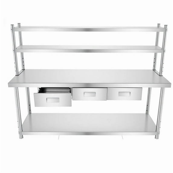 72" X 24" Heavy-Duty Stainless Steel Table, Worktable, Metal Kitchen Prep Table with 72" X 12" Shelf & 3 Drawers for Home Garage Restaurant