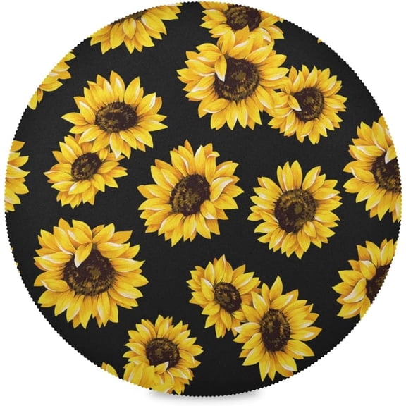 72"X 72" Black Sunflower Elastic Fitted Edged Round Tablecloth Fade Resistant Anti-Shrink Table Cloth Washable Table Cover for Banquet Home Indoor or Outdoor