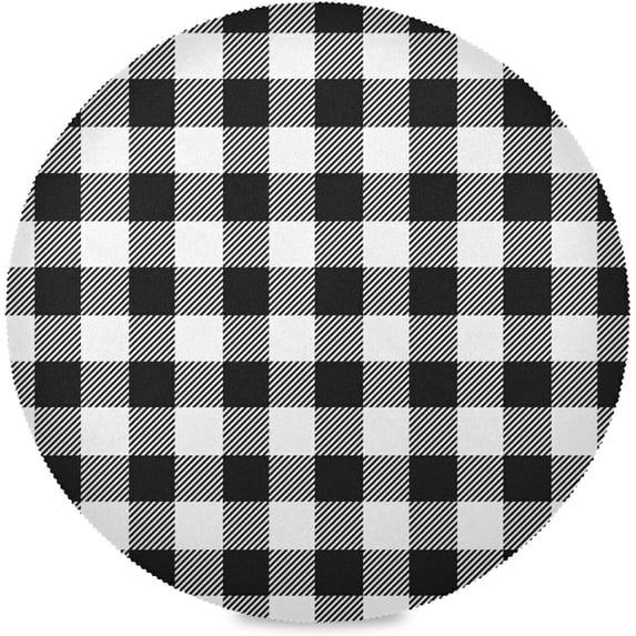 72"X 72" Black and White Plaid Elastic Fitted Edged Round Tablecloth Fade Resistant Anti-Shrink Table Cloth Washable Table Cover for Banquet Home Indoor or Outdoor