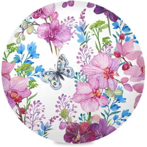 72"X 72" Butterfly Flower Floral Leaves Elastic Fitted Edged Round Tablecloth Fade Resistant Anti-Shrink Table Cloth Washable Table Cover for Banquet Home Indoor or Outdoor