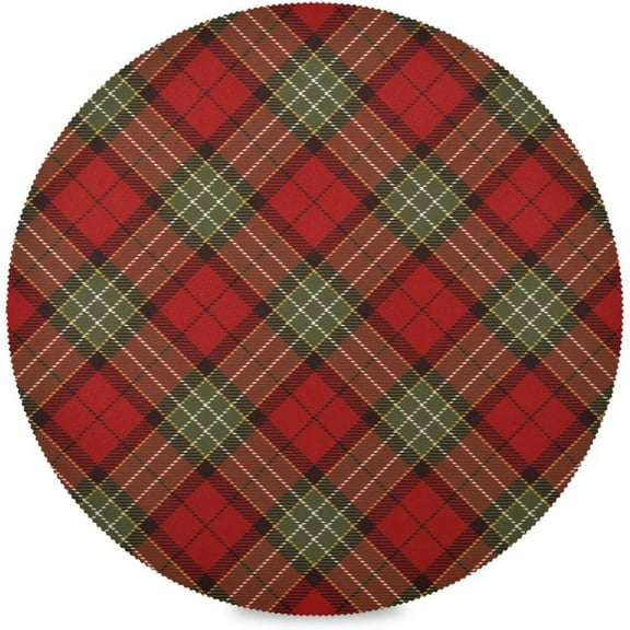 72"X 72" Christmas Plaid Elastic Fitted Edged Round Tablecloth Fade Resistant Anti-Shrink Table Cloth Washable Table Cover for Banquet Home Indoor or Outdoor