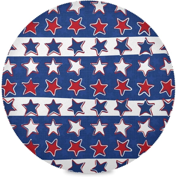 72"X 72" USA Flag 4th July Red White Blue Star Stripes Elastic Fitted Edged Round Tablecloth Fade Resistant Anti-Shrink Table Cloth Washable Table Cover for Banquet Home Indoor or Outdoor