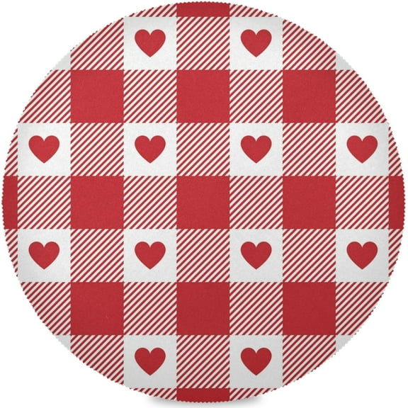 72"X 72" Valentine Red Heart Plaid Buffalo Chec, Elastic Fitted Edged Round Tablecloth Waterproof Anti-Shrink Soft Polyester Table Cloth Washable Table Cover for Banquet Home Indoor or Outdoor