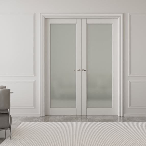 72" X 80" 1-Lite Interior Frosted Glass French Doors Solid Manufacture Wood Double Doors