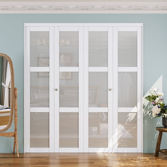 72" X 80" 3-Lite Frosted Glass Finished Surface Bi-Fold Door