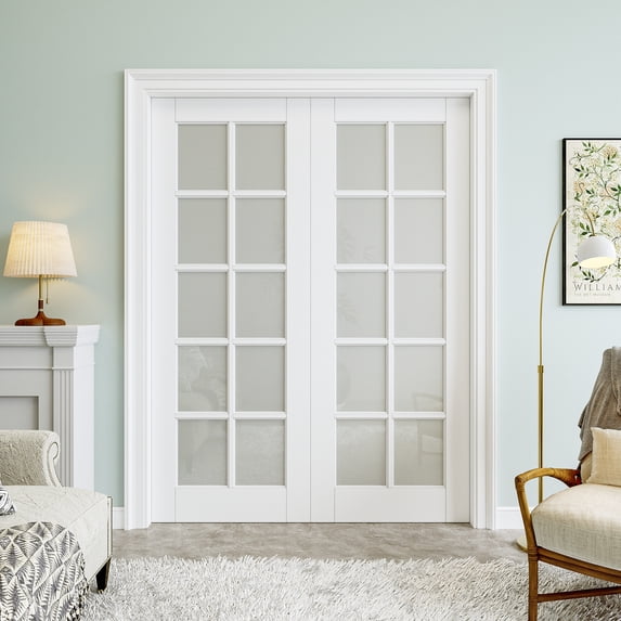 72" X 80" Interior Frosted Glass Door 10 Lite Primed Pantry Door Slab Core Modern Standard Door For French Door Without Hardware